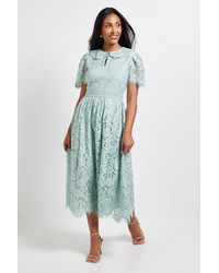 Wallis - Petite Lace Collared Button Midi Dress - Lyst