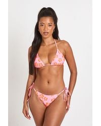 Boohoo - Tropical Floral Print Triangle Bikini Top And Tie Side Bottom Set - Lyst