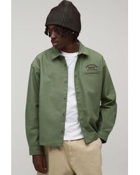 BoohooMAN - Oversized Embroidered Workwear Overshirt - Lyst