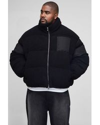 BoohooMAN - Plus Regular Fit Borg & Nylon Funnel Neck Puffer Jacket - Lyst