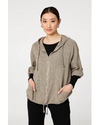 Izabel London - 3/4 Sleeve Hooded Zip Front Jacket - Lyst