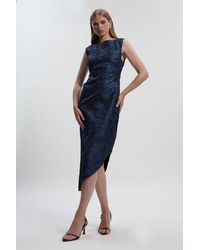 Karen Millen - Floral Textured Jacquard Asymmetric Pencil Dress - Lyst