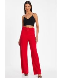 Quiz - High Waisted Belted Palazzo Trouser Material_Polyester - Lyst