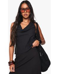Boohoo - Linen Look Cowl Neckline Halter Top - Lyst