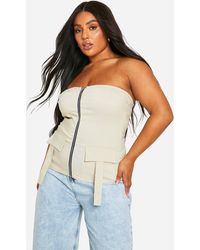 Boohoo - Plus Bandeau Zip Up Pocket Detail Top - Lyst