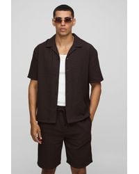 BoohooMAN - Oversized Jumbo Waffle Revere Shirt And Shorts Set - Lyst