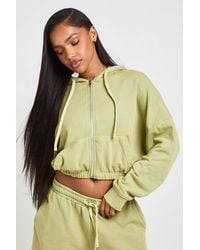 Boohoo - Washed Loopback Elasticated Hem Zip Through Hoodie - Lyst