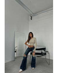 Hiccup - Striped One Shoulder Knitted Ribbed Cropped Blouse - Lyst