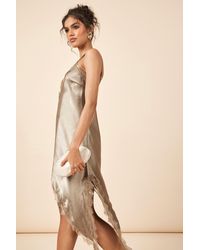 Boohoo - Satin & Lace Asymmetric Slip Dress - Lyst