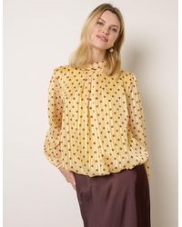 Blue Vanilla - Polka Dot Cowl Neck Puffball Blouse - Lyst