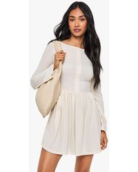 Boohoo - Rib Drop Hem Button Down Mini Dress - Lyst