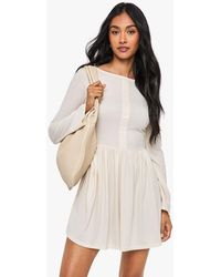 Boohoo - Rib Drop Hem Button Down Mini Dress - Lyst