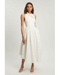 Karen Millen - Cotton Poplin Tie Neck Midi Dress - Lyst