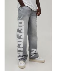 BoohooMAN - Relaxed Rigid Official Varsity Print Denim Jeans - Lyst