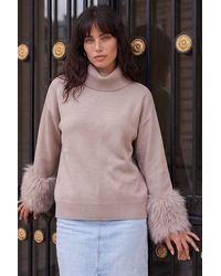 Roman - Faux Fur Trim Jumper - Lyst