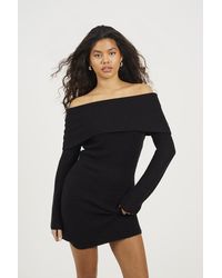 Brave Soul - Bardot Ribbed Knit Mini Dress - Lyst