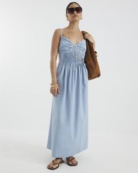 River Island - Midi Dress Petite Pintuck Waist V-Neck Cotton - Lyst