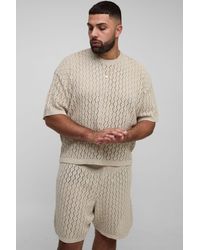 BoohooMAN - Plus Oversized Boxy Zig Zag Crochet T-Shirt & Short Set - Lyst