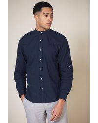 Nines - 'Jadran' Linen Blend Long Sleeve Button-Up Shirt With Grandad Collar - Lyst