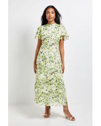 Wallis - Petite Floral Burn Out Ruffle Midi Dress - Lyst