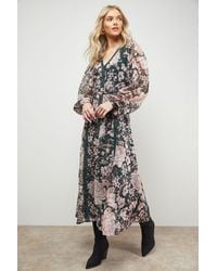 Oasis - Lace Trim Midi Fit And Flare Dress - Lyst