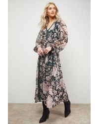 Oasis - Lace Trim Midi Fit And Flare Dress - Lyst