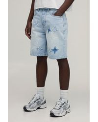 BoohooMAN - Relaxed Rigid Star Applique Denim Shorts - Lyst