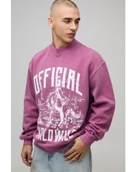 BoohooMAN - Washed Oversized Boxy Western Print Extended Neck Sweatshirt Cotton - Lyst