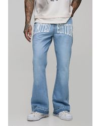 BoohooMAN - Tall Raw Hem Applique Gusset Flared Jeans - Lyst