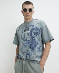 River Island - T-Shirt Oversized Fit Washed Karashima Cotton - Lyst