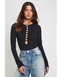 Boohoo - Keyhole Detailed Long Sleeve Top With Ring Trims - Lyst