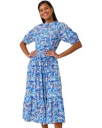 Roman - Abstract Print Lace Trim Midi Dress - Lyst