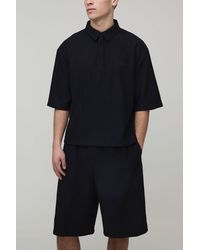 BoohooMAN - Oversized Wavy Textured Polo & Longline Relaxed Short Set - Lyst