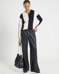 River Island - Trousers Faux Leather Elasticated Waist Pu - Lyst