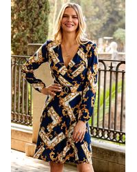 Sosandar - Baroque Print Belted Fit & Flare Dress - Lyst