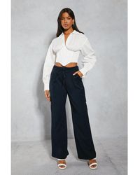 MissPap - Tie Waist Pocket Relaxed Cargo Trousers - Lyst