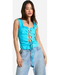 Boohoo - Tall Bengaline Seam Detail Lace Up Top - Lyst