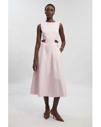 Karen Millen - Tailored Linen Tab Waist Detail Full Skirt Midi Dress - Lyst