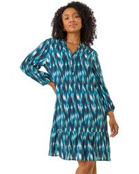 Roman - Petite Ikat Print Tiered Hem Dress - Lyst