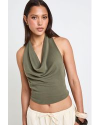 Boohoo - Premium Peached Ribhalterneck Cowl Crop Top - Lyst