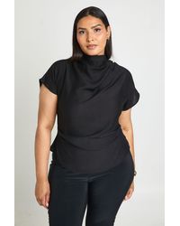 Boohoo - Plus Textured High Neck Ruched Side Short Sleeve Top - Lyst