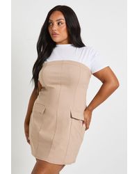 Boohoo - Plus Pinstripe Bandeau Detail T Shirt Dress - Lyst