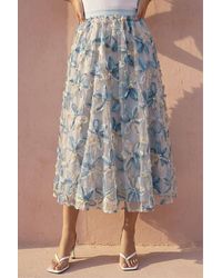 Roman - Textured Mesh Floral Midi Skirt - Lyst