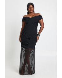 Boohoo - Plus Bardot Ruched Mesh Skirt Maxi Dress - Lyst