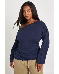 Boohoo - Plus Off The Shoulder Ruched Side Long Sleeve Top - Lyst