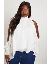 Boohoo - Plus Chiffon Halterneck Long Sleeve Draped Blouse - Lyst