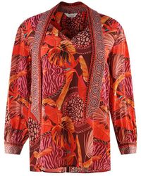 Inoa - Congo Rainforest 1202115 Red Long Sleeve Blouse Silk Shirt - Lyst