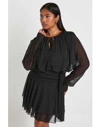 Boohoo - Plus Tie Front Drop Hem Skater Dress - Lyst