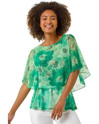 Roman - Floral Print Mesh Overlay Top - Lyst