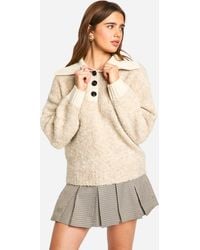 Boohoo - Knitted Oversized Rib Collar Button Up Jumper - Lyst